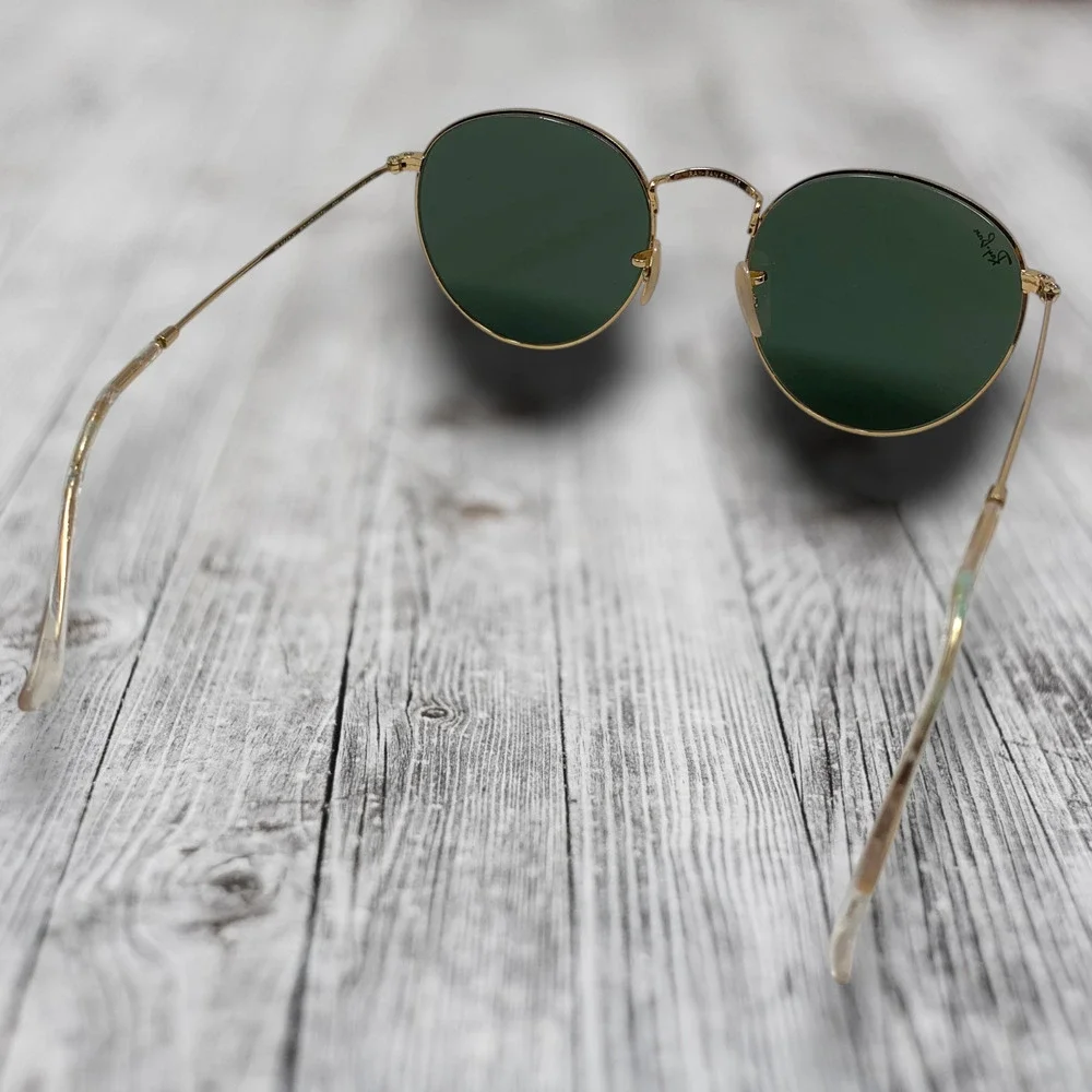 Ray-Ban RB3447N Round Metal Sunglasses Gold Green G15 53mm OG Case Cloth Papers